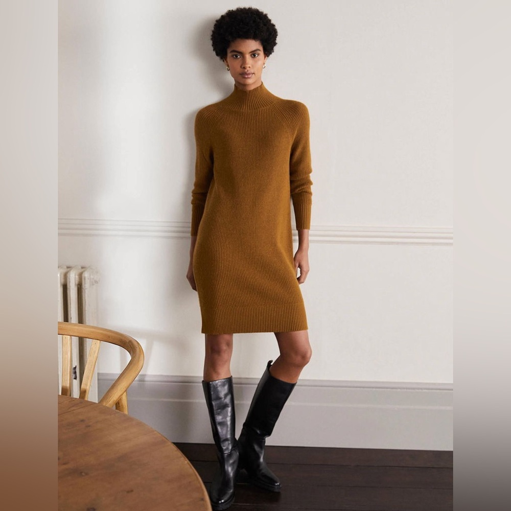 Boden Camel Mock Neck Sweater Dress